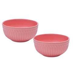 Ceramic “Strip” Handcrafted Multipurpose Serving Bowl Katoris Set Of 2 - 450ml Each, Pink | Cereal Bowl, Soup Bowl, Salad Bowl - Dishwasher & Microwave Safe