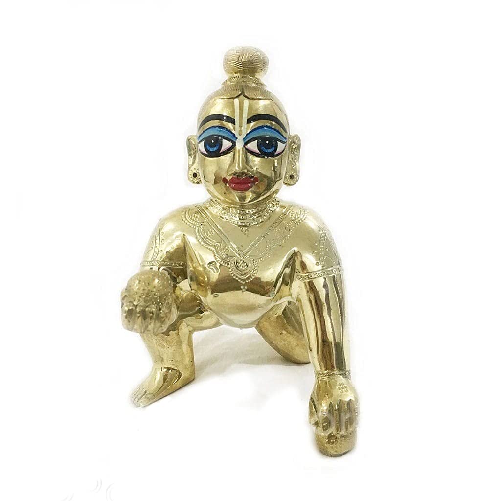 Laddu Gopal God Idol, Lord Krishna, Thakur Ji Murti, Gold, Brass - Size No.0, Golden Hand Painted Statue, Occasion, Home Décor, Great Gift Option, Kanha Ji Statue