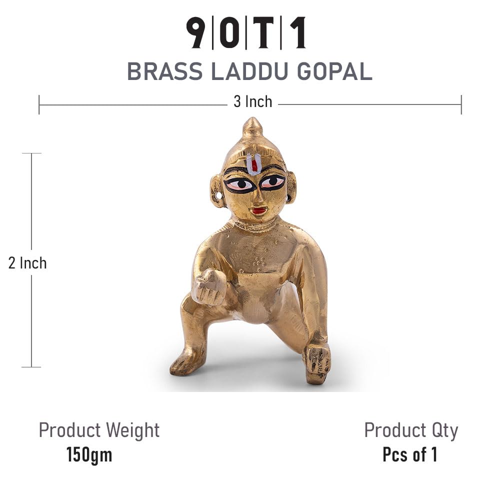Laddu Gopal Idol, Petal Ke Laddu Gopal, Thakur Ji, Gold, Brass, Size - 3 X 2 Inches, Small, Bal Gopal Idol, Lord Krishna, For Pooja Room, Home Décor, Handmade Statue, Krishna Murti