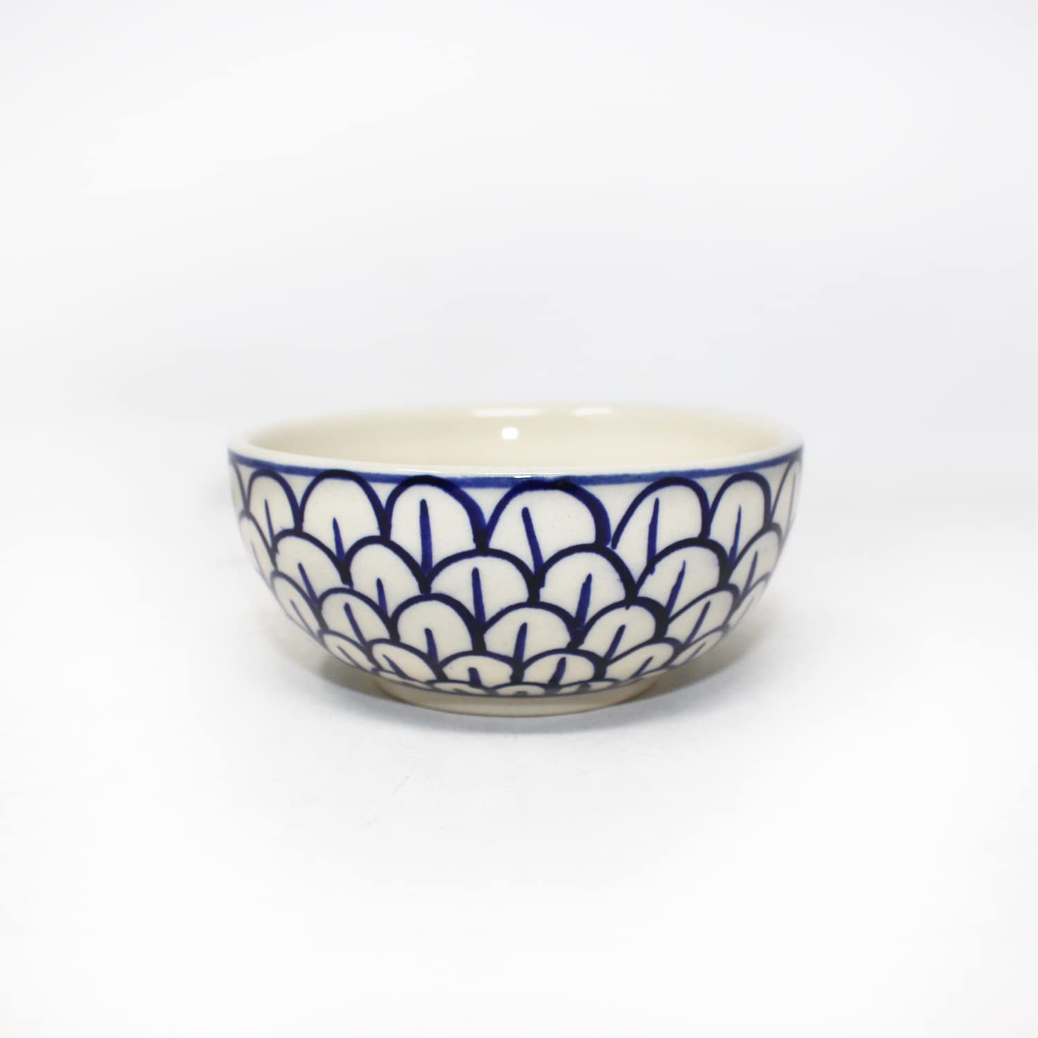 Mermaid Tales Hand Painted Ceramic Dinner Set - 8 Piece, White & Indigo | 4 Dinner Plates + 4 Katori Serving Bowls, 180ml Each | Serving For 4, Microwave Safe & Dishwasher Safe