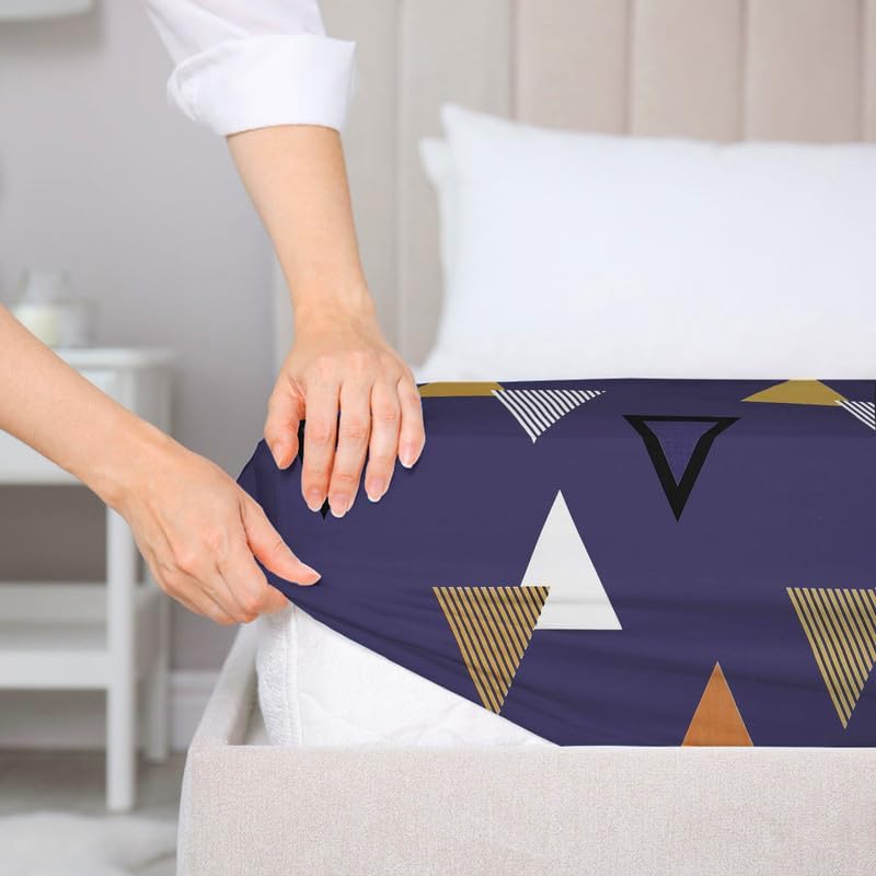 Elastic Fitted Bedsheets With 2 Pillow Covers - Size-78 X72+10 Inches, Multicolor | King Size Bed With All Around Elastic Bedsheet - Breathable Long Lasting Light Weight Wrinkle Free