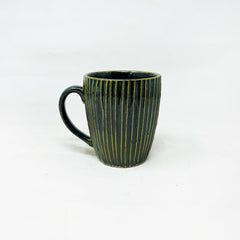 Green Stripped Embossed Ceramic Coffee Mug Set Of 2 Pieces - 350ml Each | Studio Pottery Ceramic Mugs For Coffee, Tea, Milk - Microwave Safe & Leak Proof