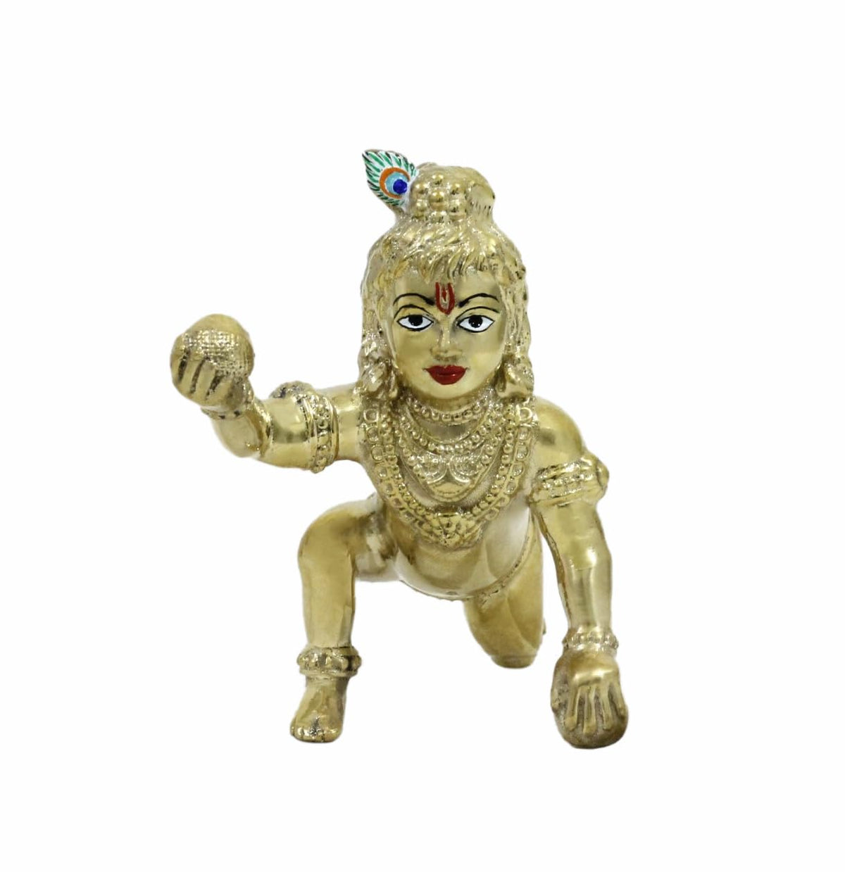 Laddu Gopal Kanha Ji, Bal Krishna Murti, Gold, Brass, Idol - 3.10 Inches, Handmade, Ideal For Pooja, Home Décor, Worship & Gifting Purposes, Use Soft Dry Cloth To Clean, Idol
