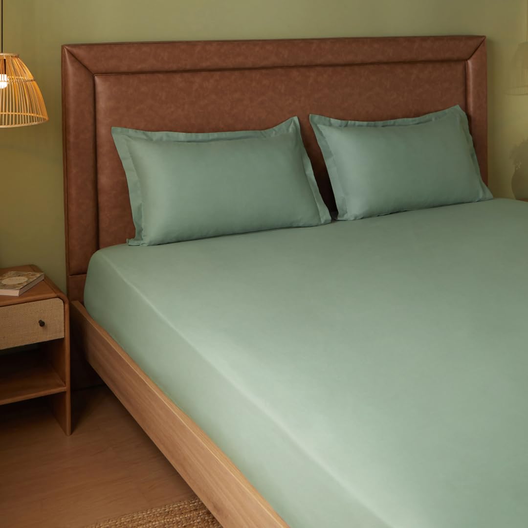 Queen Size Bedsheet For Double Bed With 2 Pillow Cover - 60 X 78 Inches, Sage Green | 100% Cotton, Soft & Breathable - Bedsheet Collection