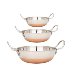 Stainless Steel Kadhai With Copper Bottom Kadhai 1.2 Liters + 2.5 Liters + 3.5 Liters - Bottom Pot Pans For Frying - Copper Bottom | Attractive Color & Design