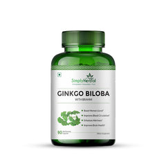 Simply Herbal Ginkgo Biloba 120mg With Bacopa Monnieri Extract Brahmi 380mg For Better Concentration, Improves Blood Circulation, Enhance Alertness, Memory & Learning | 90 Capsules 100gm 0.2lbs