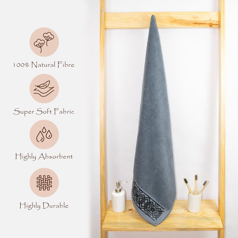 Rangoli 100% Cotton Fibre Bath Towel 600 Gsm | Highly Durable & Absorbent Towel | Skin-Friendly & Quick Drying Luxury Towels (Grey) - Pack Of 1
