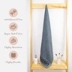 Rangoli 100% Cotton Fibre Bath Towel 600 Gsm | Highly Durable & Absorbent Towel | Skin-Friendly & Quick Drying Luxury Towels (Grey) - Pack Of 1