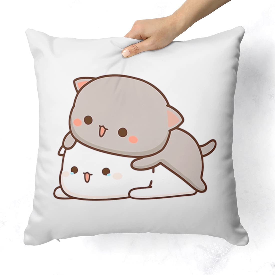 Peach & Goma Mochi Cat Pillow Cushion, Keychain With Card, White Color | Peach Goma Pillow, For Boyfriend, Valentines Gift For Girlfriend, Valentine Pillow For Couple, Model No - Combo 26