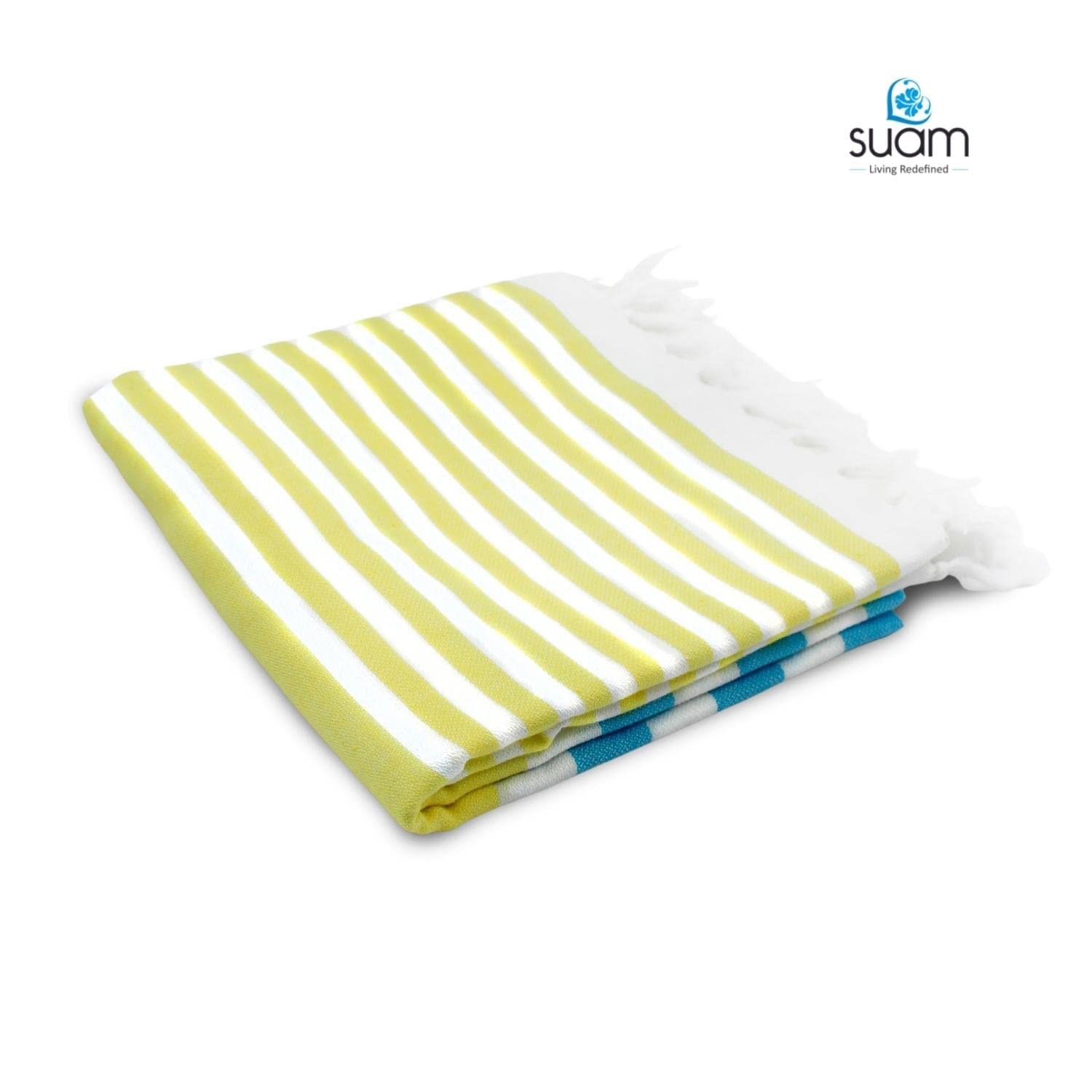 Suam Suntails Lightweight 100% Cotton Bath Towel (Yellow - Lite Blue & Pink - Blue, Suntails Towel, Cotton, Standard, Af-Bt) - Pack Of 2