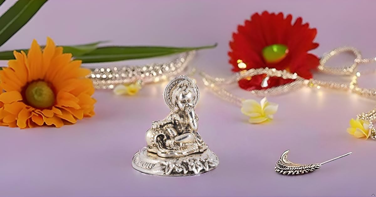 God Idol Laddu Gopal Murti, Silver Plated, Bal Krishna Idol, Aluminium, Statue, Handmade, All Occasion, Showpiece Idols | Best Gift Option, Krishna Murti