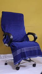 Ck Creation Cotton Solid Luxury Office Chair Towel With Tie Knot 1000 Gsm (Blue) - 2 Pcs