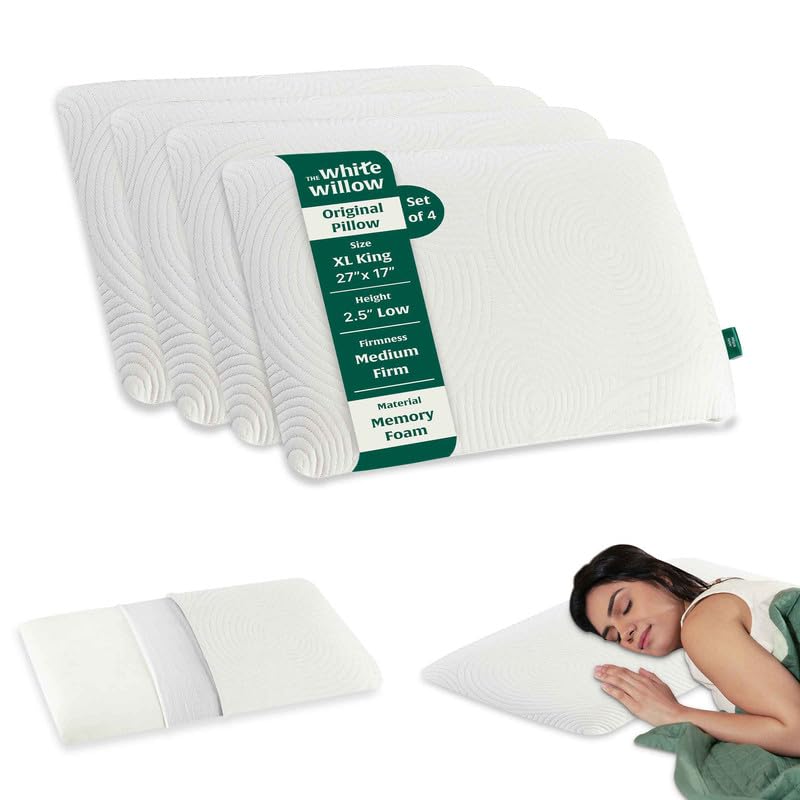 Thin Pillow For Sleeping, Orthopedic Cervical Pillow, Standard Size - 2.5 Inch | Slim Pillow For Neck & Shoulder Pain Relief | Orthopedic Cervical Neck Pillow - Medium Firm - Set Of 4