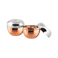 Nile Stainless Steel Hammered Canister Set Of 2 With Lid - Copper, 250ml Each | Dishwasher Safe