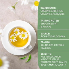 Handpick Chamomile Green Tea Bags With Chamomile Flowers - 100 Tea Bags | Round & Eco-Friendly Tea Bags Packed In Resealable Bag - Brew As Hot Or Iced Tea | Medium Caffeine
