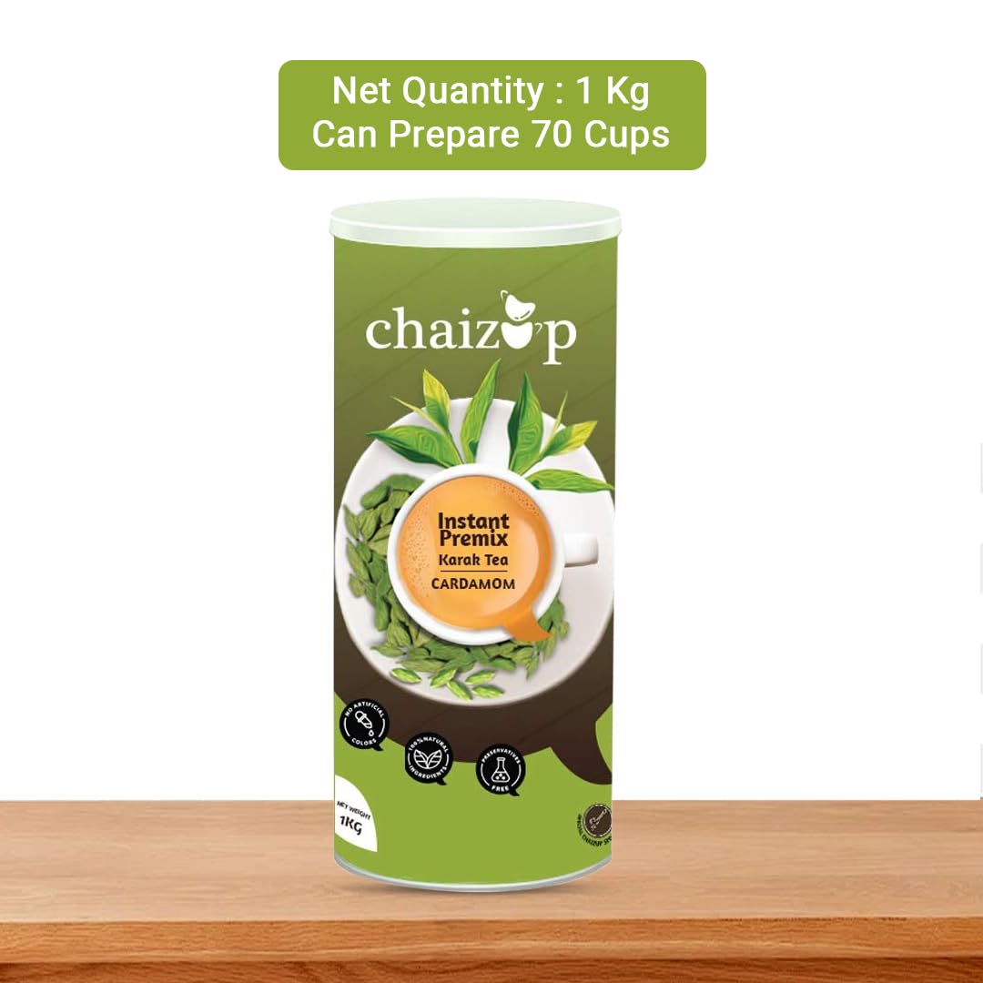 Chaizup Premium 1 Min Instant Cardamom Tea Premix - 1 Kg Can, 35.2 Ounce | Just Add Hot Water - Assam Elaichi Chai Powder | Low Caffeine Home Like Tea
