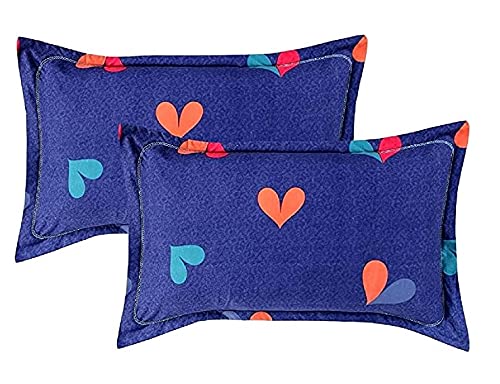 Combo 2 Single Bed With 2 Pillow Covers - 60 X 90 Inches, Dark Blue | Premium Cotton Material - Skin Friendly & Long Lasting | Super Soft 300 Thread Count
