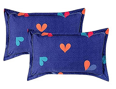 Combo 2 Single Bed With 2 Pillow Covers - 60 X 90 Inches, Dark Blue | Premium Cotton Material - Skin Friendly & Long Lasting | Super Soft 300 Thread Count