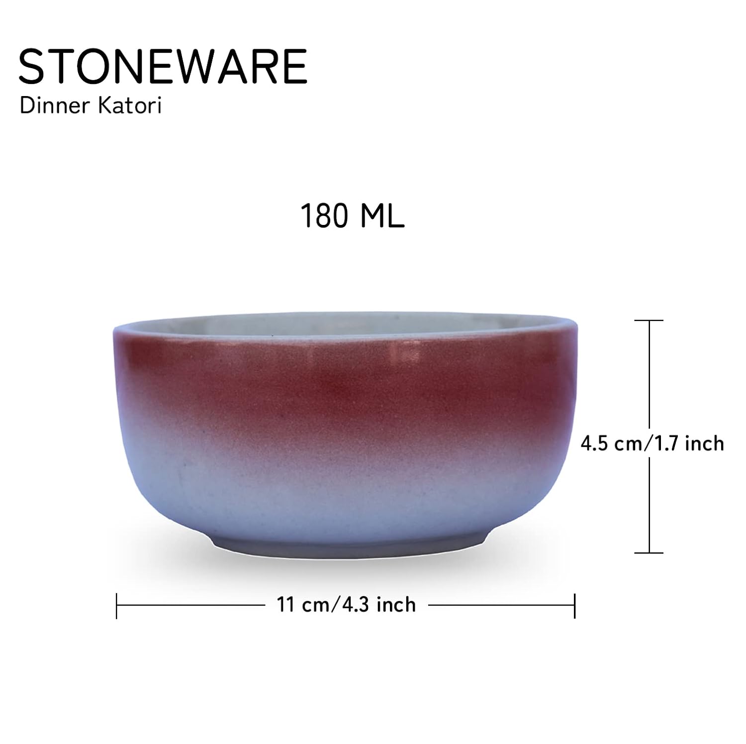 Hand Glazed Ceramic Serving Small Bowl Set Of 4 - 180ml Each, Off White & Red | Microwave & Dishware Safe - Serving Katori Set