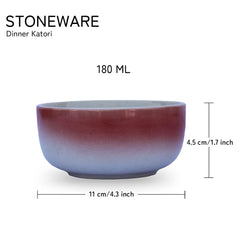 Hand Glazed Ceramic Serving Small Bowl Set Of 4 - 180ml Each, Off White & Red | Microwave & Dishware Safe - Serving Katori Set