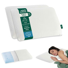 Orthopedic Bed Pillow For Sleeping, Slim Pillow For Neck Pain Relief - XL King Size - 1.5 Inch | Thin Pillow, Cervical Pillow For Neck & Shoulder Pain Relief | Memory Foam Pillow - Set Of 2