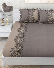 Premium Heavy King Size Bedsheet With 2 Frill Pillow Covers | 72 X 78 Inches, Brown | Double Bed, All-Around Elastic Fitted | Luxurious Comfort & Durability