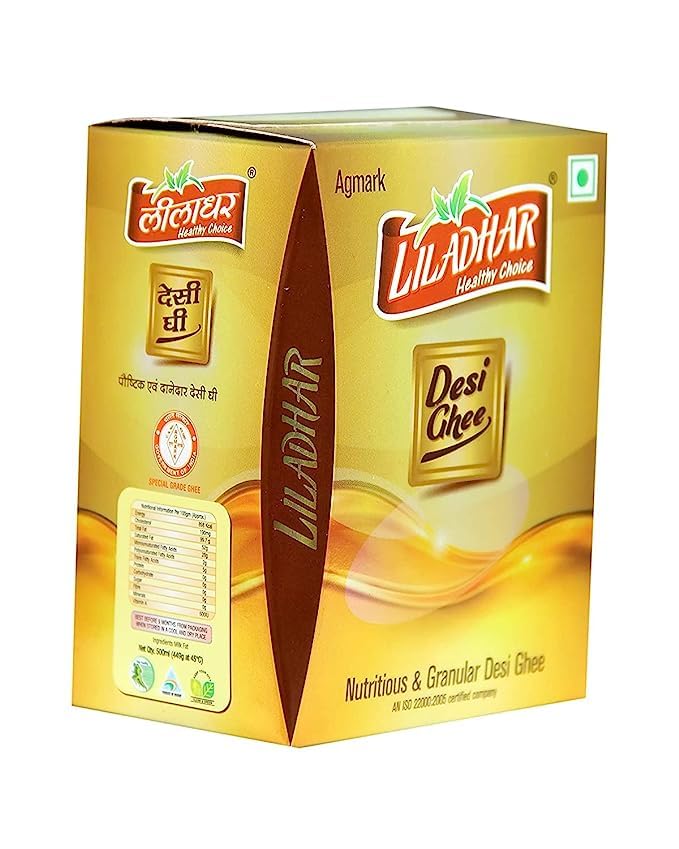 100% Natural Desi Ghee By Liladhar | Delicious & Nutrients Protein Fiber Healthy Desi Ghee Good For Body Joint Pain | 2 Litre (1 Litre * 2) 67.6 Ounce | Box Pack