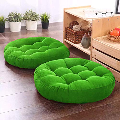 Round Velvet Floor Cushions Pillow For Living Room, Outdoor, Green - 50 X 50 Cm | For Floor Cushions, Tatami Cushion, Patio Cushion, Balcony Cushion, Floor Seating, Soft Pillow - Pack Of 2