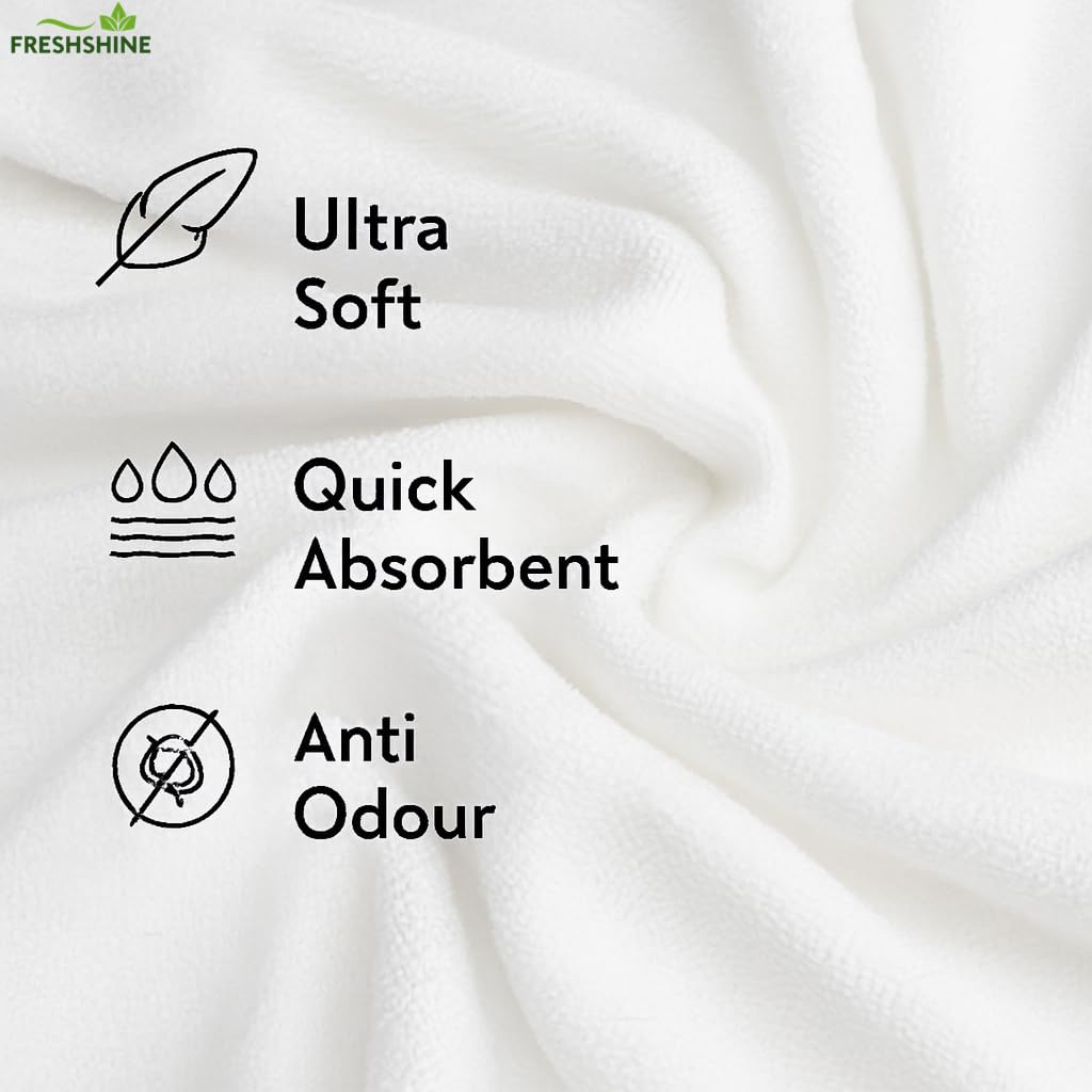 Freshshine Face Towel 750 Gsm | Super Soft Quick Dry Microfiber Face Towel (White) - Set Of 5