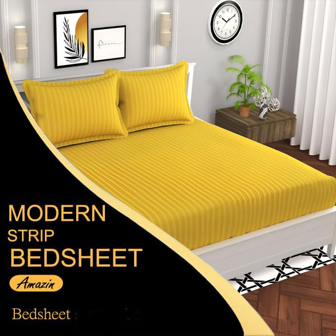 Cotton Double Bedsheet With 2 Pillow Cover - 90 X 90 Inches, Yellow | Suitable For All Seasons & Easy To Wash | Bedding Set For Daily Use