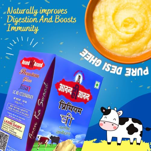 Organic Premium Cow Ghee By Anand Hi Anand | Rich In Nutrients & Vitamins A Healthy Desi Cow Ghee Good For Weight Loss | (500ml) 16.9 Ounce | Box Pack