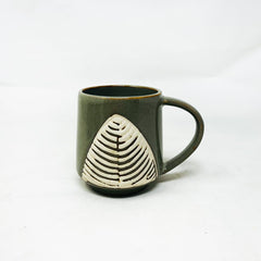Forest Green Leaf Embossed Ceramic Coffee Mug Set Of 2 Pieces - 330ml Each | Ceramic Mugs For Coffee, Tea, Milk - Microwave Safe & Leak Proof
