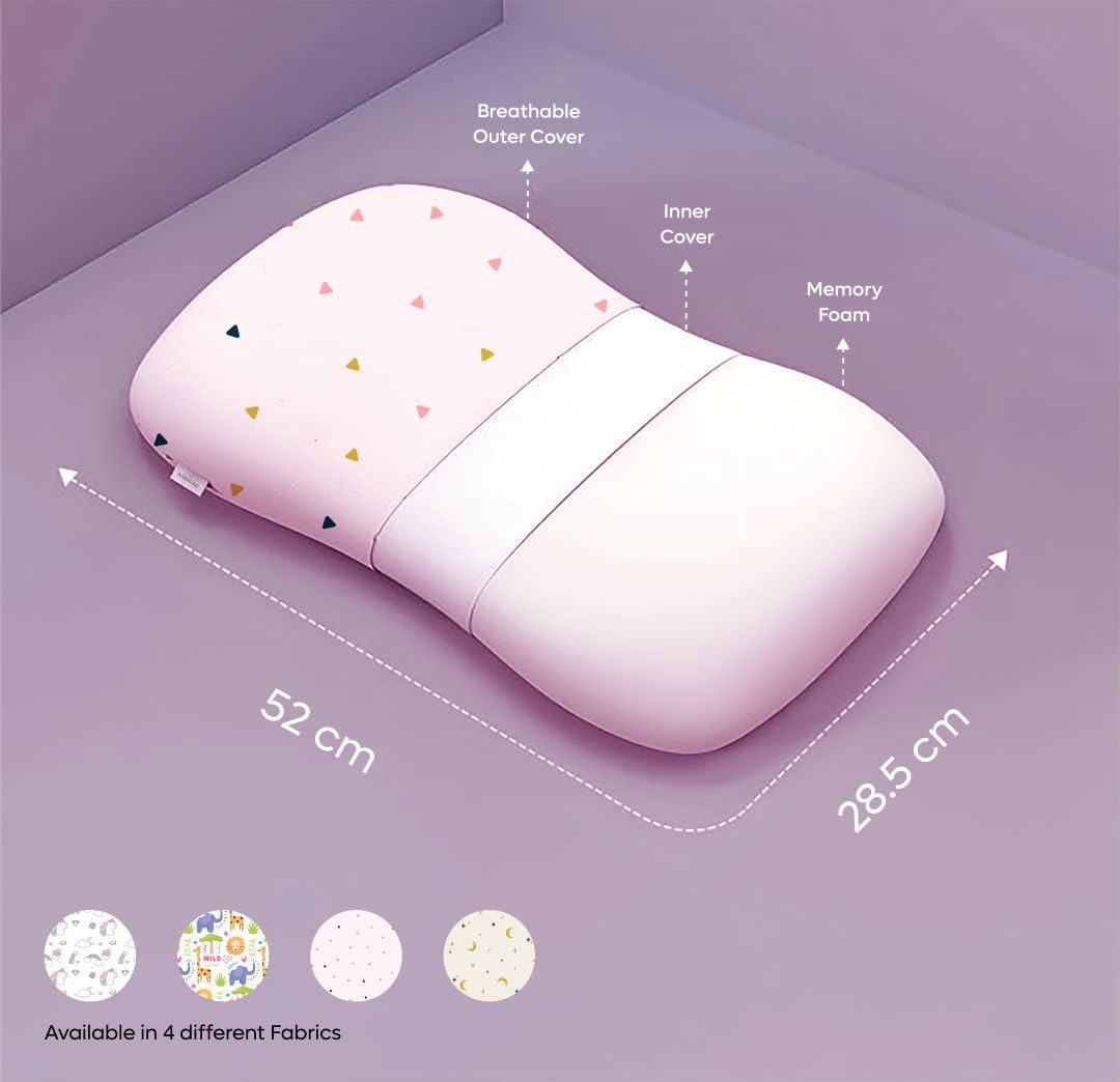 Premium Memory Foam Baby & Toddler Pillow, Bed Pillow - 20.5 X 11.5 X 2.5 Inch | Removable Cover, Perfect For Sleeping, Reading, Resting | Triangles Print, Adjustable Pillow