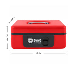 Imported Metal Cash Box With Dual Combination & Password Lock Medium Size Money Box For Cash, Jewellery Safe Locker With Removable Plastic Coin Tray, Colour - Red, Material - Metal