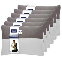 Hollow Sleeping Fiber Pillow With Zip, Adjustable Sleeping Bed Pillow -Standard Size | White & Grey, Soft & Fluffy Pillow, Neck Support, Breathable, Cool & Comfortable - Set Of 6