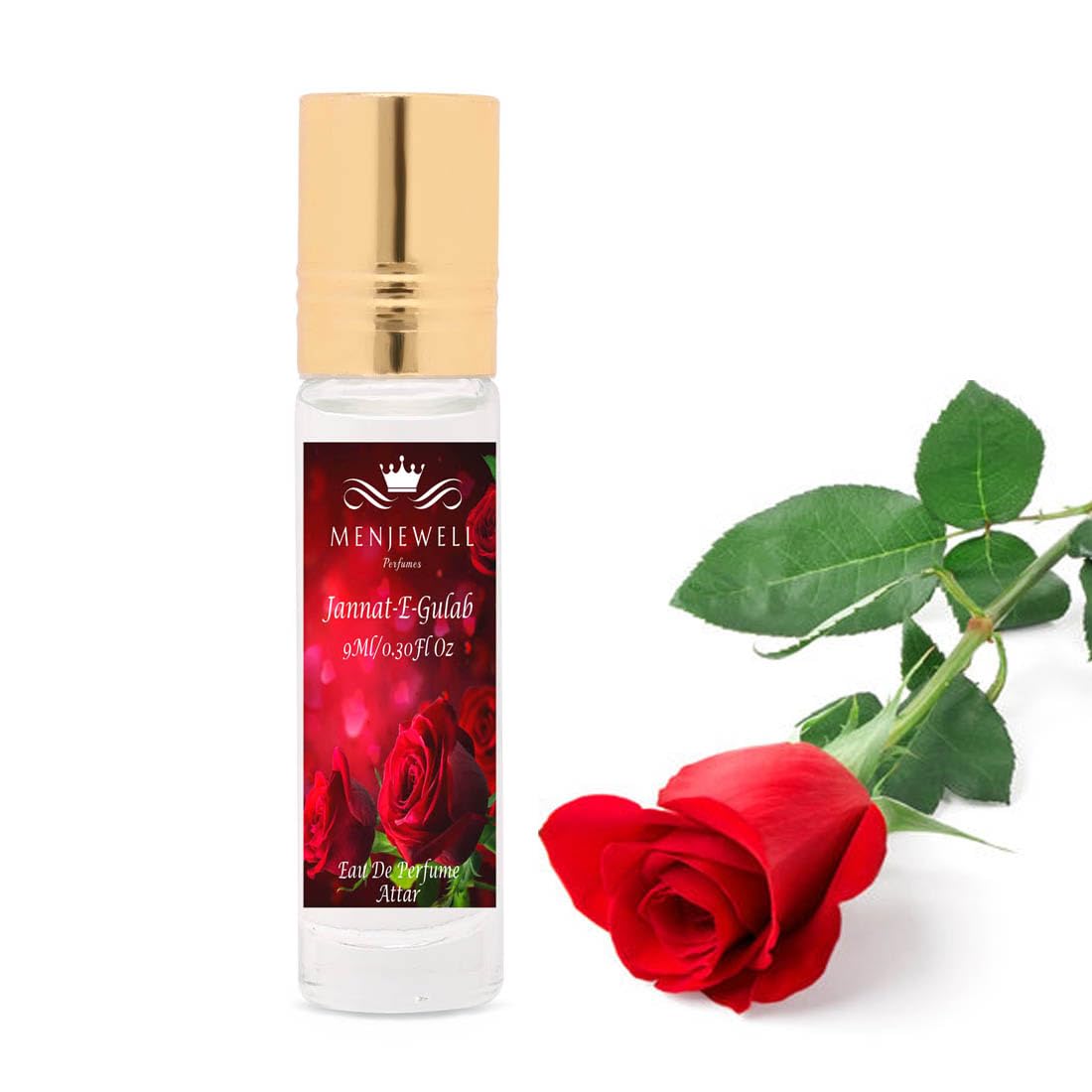 Menjewell Jannat-E-Gulab Eau De Perfume Attar 9ml 0.3 Fl.oz. Unisex Fragrance | Alcohol Free