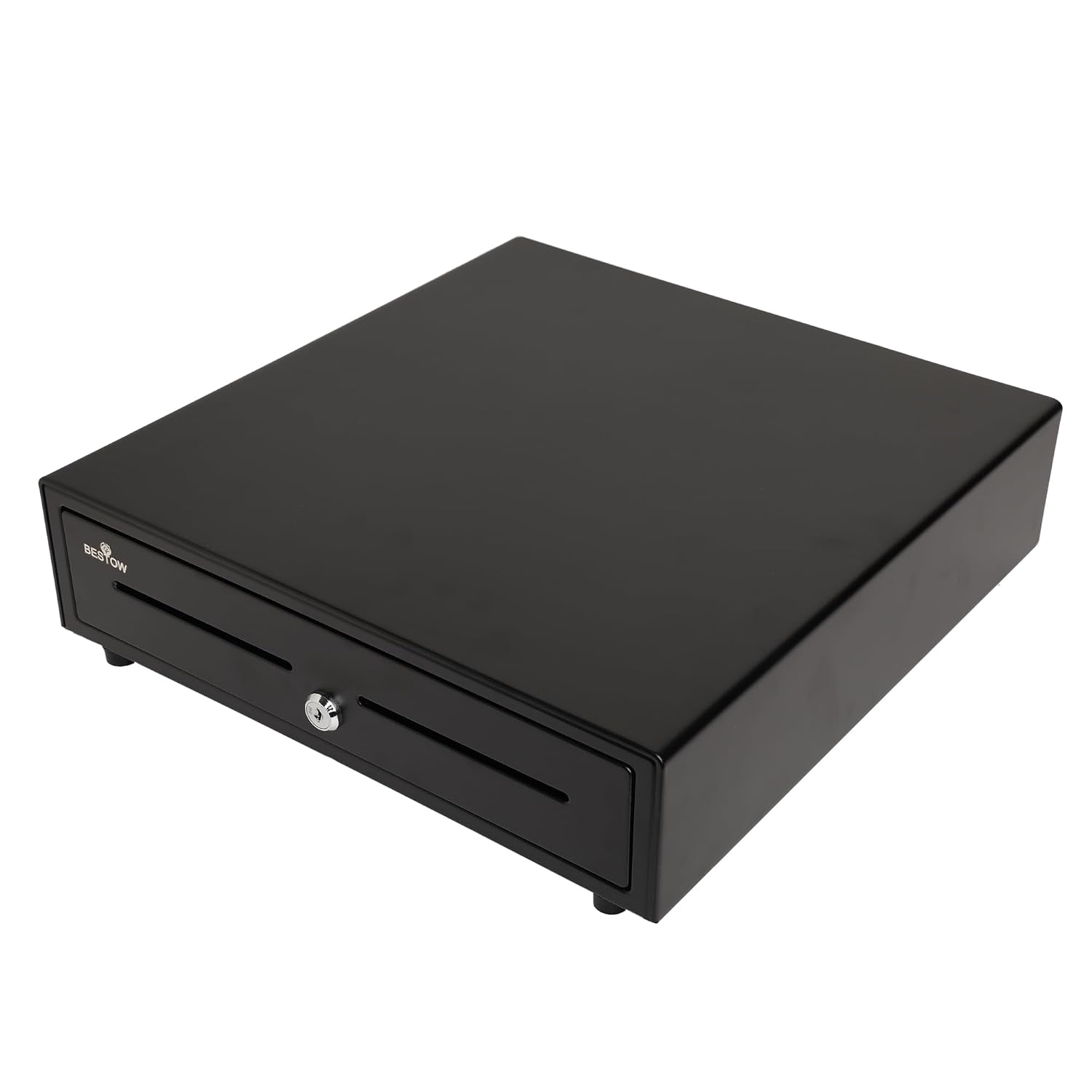 Cash Drawer For Shop Counter Point Of Sale Billing System Electronic & Manual Key Lock, Office Mall Stainless Steel Material Cash Box 5 Note 8 Coin Cash Currency, Colour - Black
