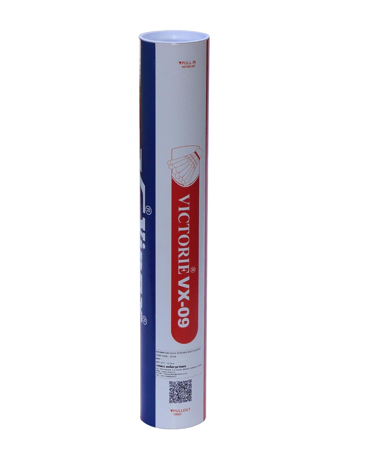 Vinex Victorie VX - 09 Badminton Duck Feather Shuttlecock | White , 1 Pack Of 12 Pcs