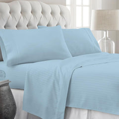 Striped King Size Fitted Bedsheet With 2 Pillow Cover - 72 X 78 + 12 Inches, Light Blue | Comfortable, Wrinkle Resistant, Fade Resistant & Environmentally Friendly