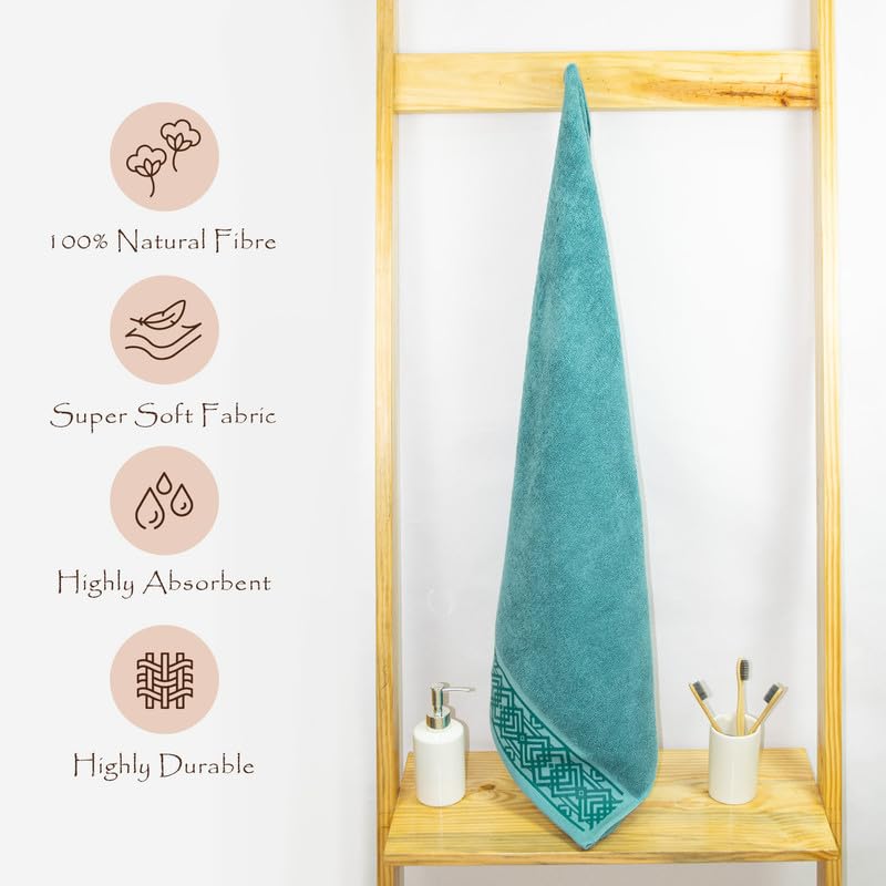 Rangoli 100% Cotton Fibre Bath Towel 600 Gsm | Highly Durable & Absorbent Towel | Skin-Friendly & Quick Drying Luxury Towels (Blue) - Pack Of 1