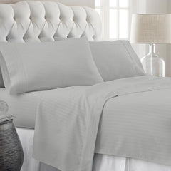 Striped Cotton Queen Size Fitted Bedsheet With 2 Pillow Covers - 60 X 80 + 12 Inches, Light Grey | Soft & Durable | Perfect For All Seasons, Especially Summer