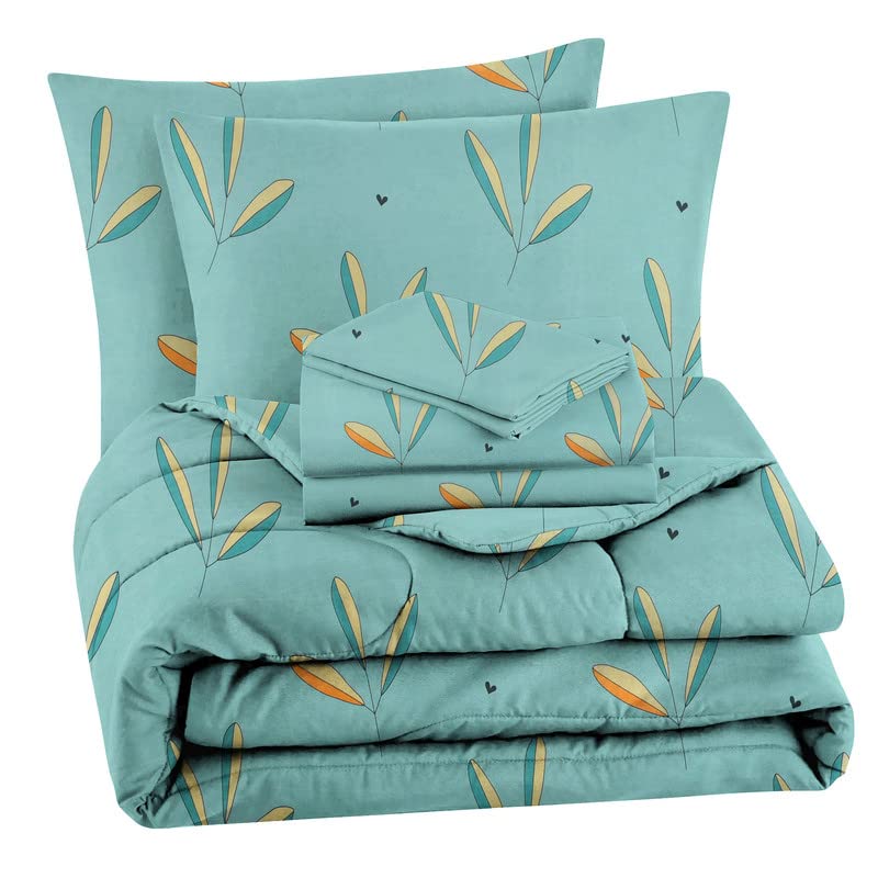 Microfiber Floral Printed AC Comforter Set King Size 1 Double Bedsheet With & 2 King Pillow Covers - 90 X 100 Inches, Sea Green | Suitable For All Weather Season - 4 Pcs Bedding Set