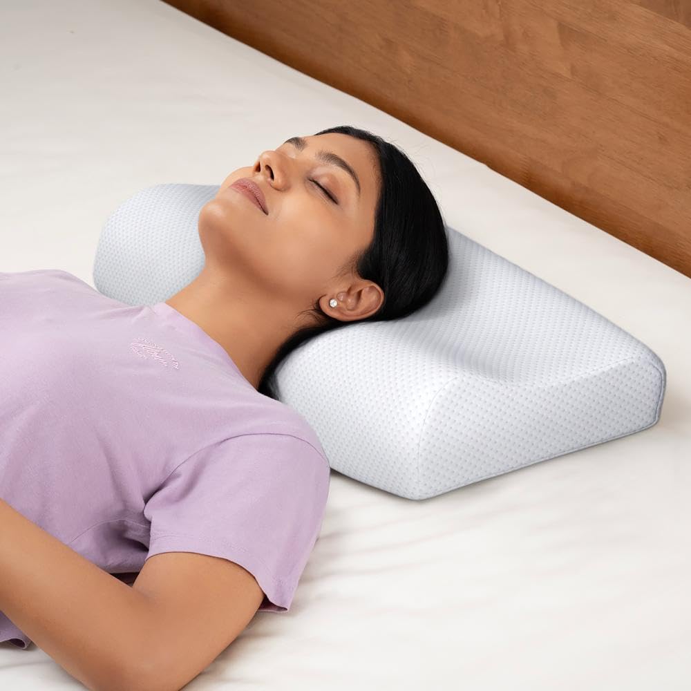 Memory Foam Pillow, Cervical Pillow For Neck Pain, White - 49.5 X 29.2 X 10.2 Cm | Orthopedic Contour Pillow, For Neck Pain, Head, Back, Shoulders, Washable, Pillow - Set Of 2