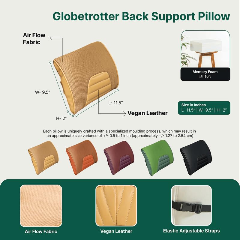 Memory Foam Pillow, Travel Lumbar Back Support Chair Cushion Pillow, Orange - 11 L X 9 W X 2 H Inch | For Car, Airplane, Long Drive, Multiples Uses, Comfortable Pillow - Pack Of 1