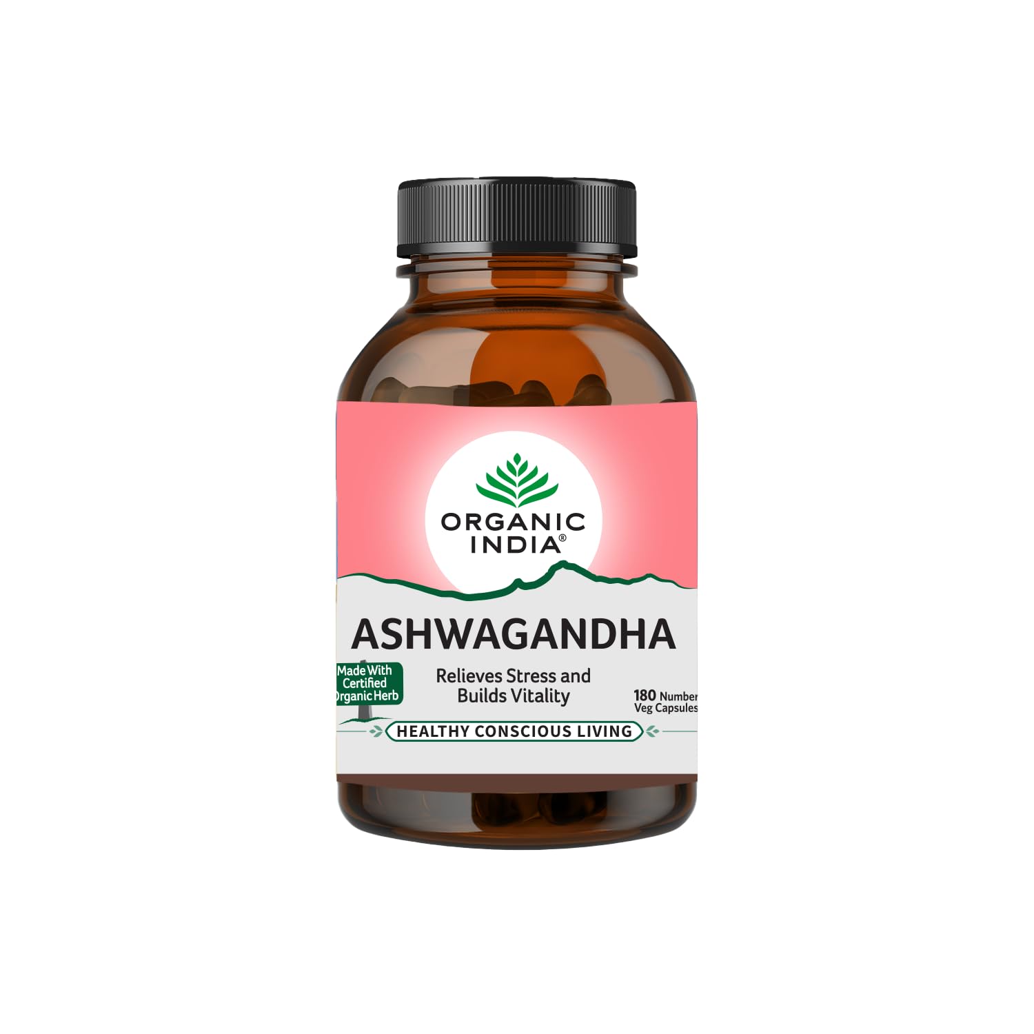 Organic India Ashwagandha, Helps Relieve Stress, Anxiety & Depression, Help Reduce Anxiety & Relieve Mental | 180 Veg Capsules 300gm 0.66lbs