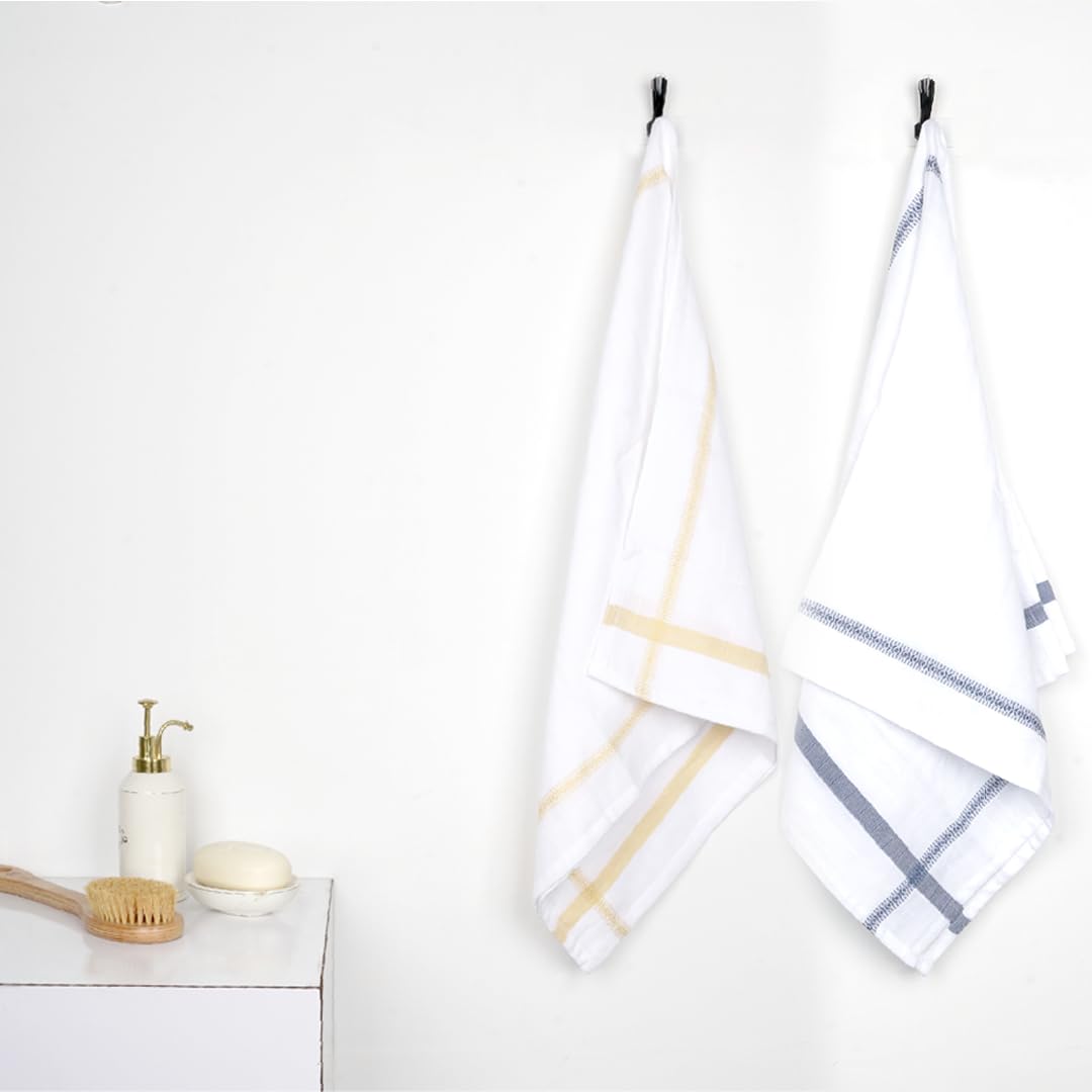 Thirsty Towel By Doctor Towels 600 Gsm | Double Cloth Cotton Bath Towel Quick Dry, Super Soft, High Absorbent | Yellow - Blue (Pack Of 2)