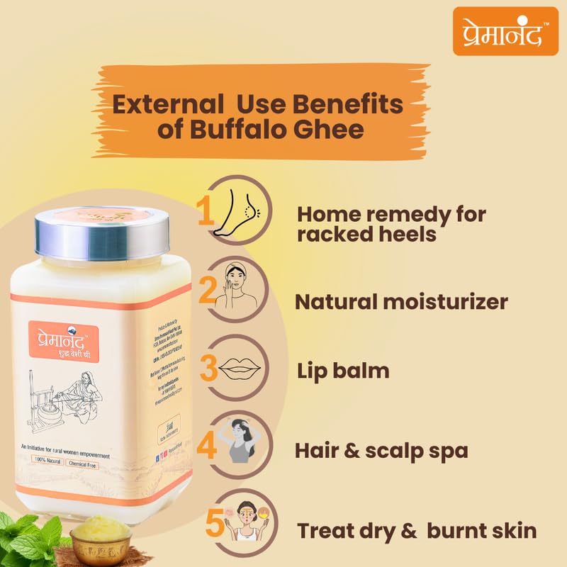 Premium Natural Shudh Desi Ghee By Premanand | Made With Traditional Bilona Method Ghee Perfect For Brain Function | (500ml) 16.9 Ounce | Jar Pack