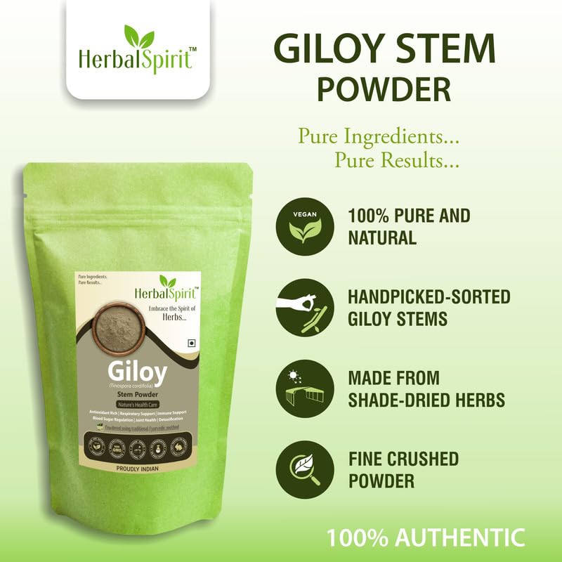 Herbal Spirit Giloy Powder Organic, Guduchi Powder, Telagapindi Powder, Giloy Churna Powder, Giloy Stem Or Giloy Stick, Tippateega Powder Organic | 250gm 0.5lbs