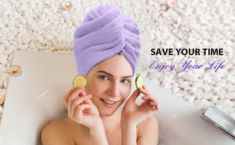 Fezora Hair Towel Wrap For Women-Quick Drying Microfiber Towel For Hair With Elastic Loop For Tying-Super Absorbent Head Towels Wrap For Ladies Hair Turban (Purple)