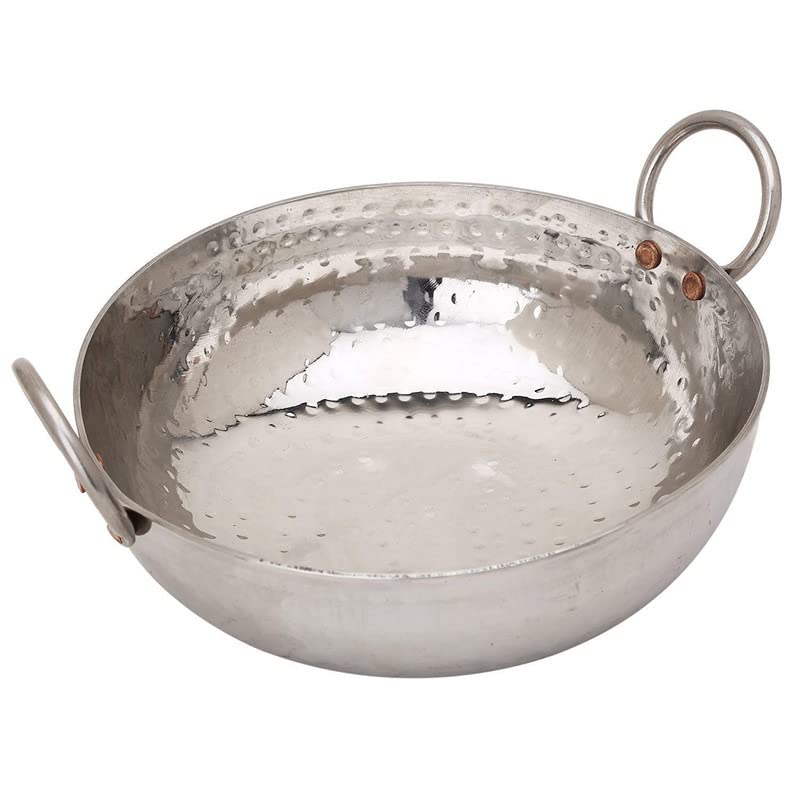 Silver Sandwich Bottom Stainless Steel Kadhai Or Kadai Cookware - 2 Liters, 12 No. | Authentic Look - Heavy Gauge Kadhai